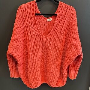 POL‎ Coral V-Neck Sweater Chunky Knit | Oversized Medium
